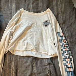 Vans White and Blue Graphic Long Sleeve Shirt